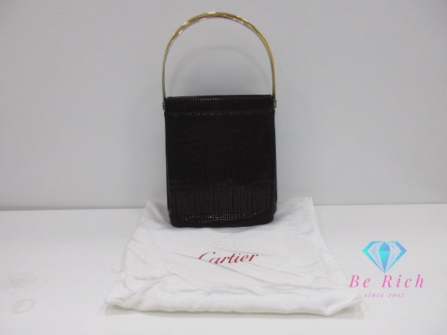 カルティエ Cartier トリニティ ストライプ ハンドバッグ パーティーバッグ ボルドー ナイロン レザー パテント ロゴ 鞄 【中古】【送料無料】 bk10041