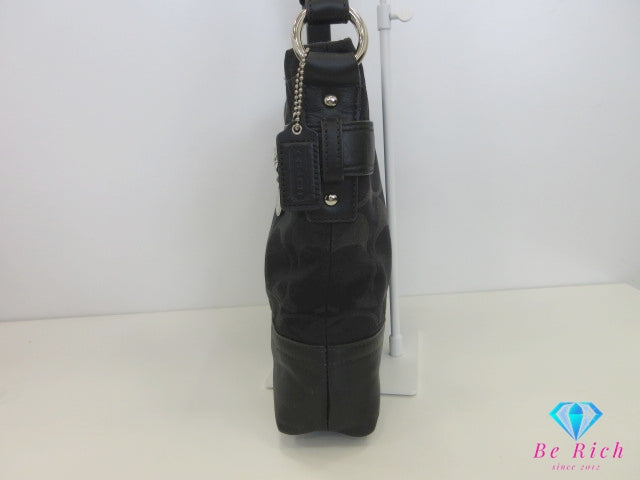 コーチ COACH 2way ショルダーバッグ F18862 シグネチャー サテン チェーン ダッフル 黒 ブラック キャンバス レザー ロゴ 肩掛け 斜め掛け 鞄  【中古】【送料無料】 bk10076
