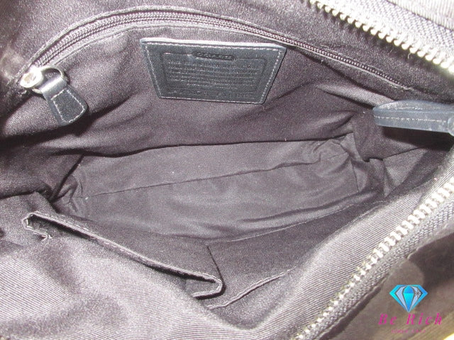 コーチ COACH 2way ショルダーバッグ F18862 シグネチャー サテン チェーン ダッフル 黒 ブラック キャンバス レザー ロゴ 肩掛け 斜め掛け 鞄  【中古】【送料無料】 bk10076