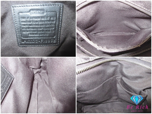 コーチ COACH 2way ショルダーバッグ F18862 シグネチャー サテン チェーン ダッフル 黒 ブラック キャンバス レザー ロゴ 肩掛け 斜め掛け 鞄  【中古】【送料無料】 bk10076