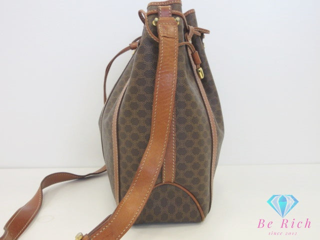 セリーヌ CELINE 巾着型 ショルダーバッグ マカダム ブラウン 茶 PVC レザー ロゴ オールド ヴィンテージ ハンドバッグ 鞄 【中古】【送料無料】 bk10082