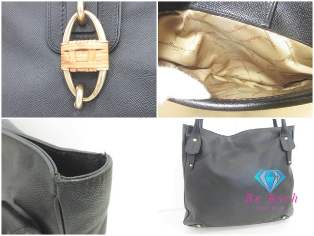 フェラガモ Salvatore Ferragamo トートバッグ DH-21 7305 ブラック 黒 レザー ロゴ ショルダーバッグ ハンドバッグ 鞄 【中古】【送料無料】 bk10097