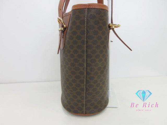 セリーヌ CELINE バケツ型トートバッグ ショルダーバッグ MC98/2 マカダム ブラウン 茶 ロゴ ブラゾン ハンドバッグ 鞄 【中古】【送料無料】 bk10100
