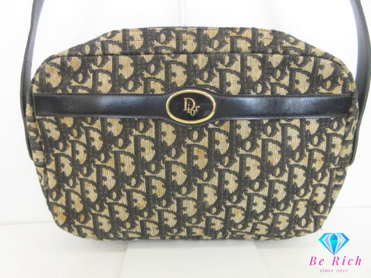 クリスチャン ディオール Christian Dior ショルダーバッグ ポシェット トロッター 黒 ブラック キャンバス レザー 肩掛け 鞄 ヴィンテージ オールド 【中古】【送料無料】 bk10128