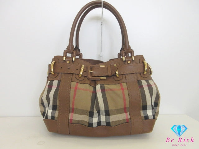 バーバリー BURBERRY トートバッグ ハンドバッグ ブラウン 茶 マルチカラー ノバ チェック キャンバス レザー ロゴ ショルダーバッグ 肩掛け 鞄 【中古】【送料無料】 bk10129