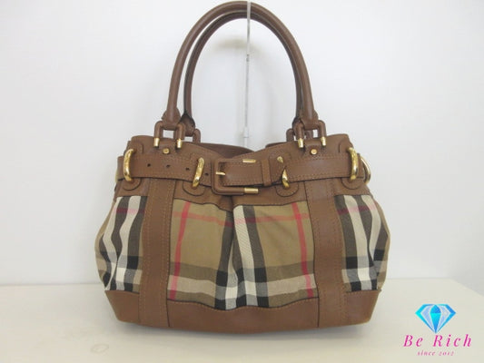 バーバリー BURBERRY トートバッグ ハンドバッグ ブラウン 茶 マルチカラー ノバ チェック キャンバス レザー ロゴ ショルダーバッグ 肩掛け 鞄 【中古】【送料無料】 bk10129