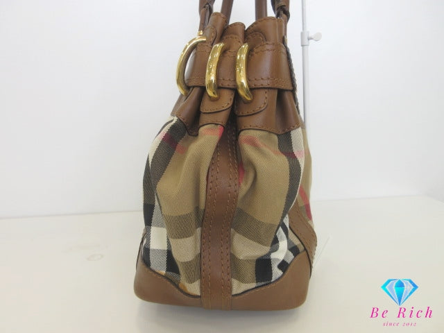 バーバリー BURBERRY トートバッグ ハンドバッグ ブラウン 茶 マルチカラー ノバ チェック キャンバス レザー ロゴ ショルダーバッグ 肩掛け 鞄 【中古】【送料無料】 bk10129