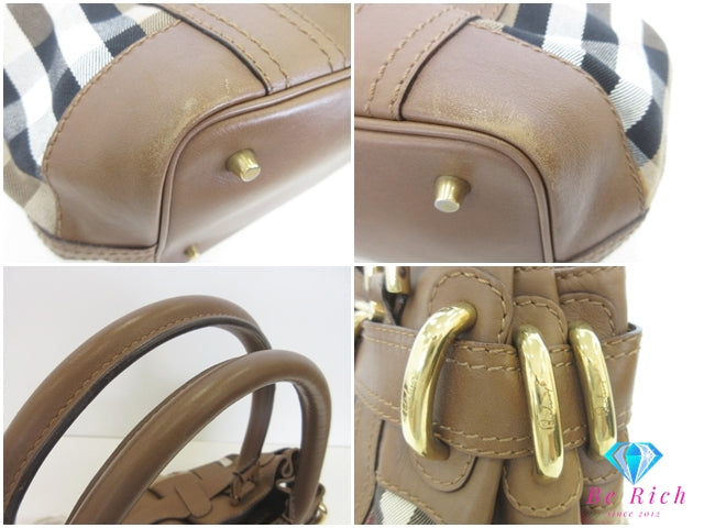 バーバリー BURBERRY トートバッグ ハンドバッグ ブラウン 茶 マルチカラー ノバ チェック キャンバス レザー ロゴ ショルダーバッグ 肩掛け 鞄 【中古】【送料無料】 bk10129