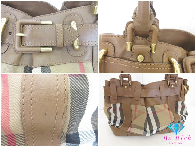 バーバリー BURBERRY トートバッグ ハンドバッグ ブラウン 茶 マルチカラー ノバ チェック キャンバス レザー ロゴ ショルダーバッグ 肩掛け 鞄 【中古】【送料無料】 bk10129