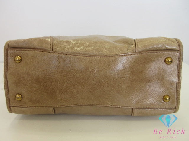 ミュウミュウ miumiu 2way ハンドバッグ ショルダーバッグ ベージュ カーキ レザー ロゴ トートバッグ 鞄 【中古】【送料無料】 bk10136