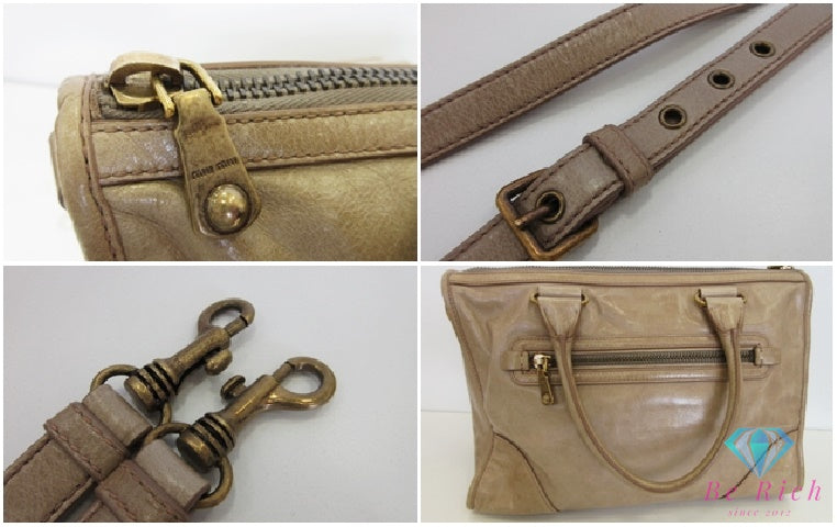 ミュウミュウ miumiu 2way ハンドバッグ ショルダーバッグ ベージュ カーキ レザー ロゴ トートバッグ 鞄 【中古】【送料無料】 bk10136