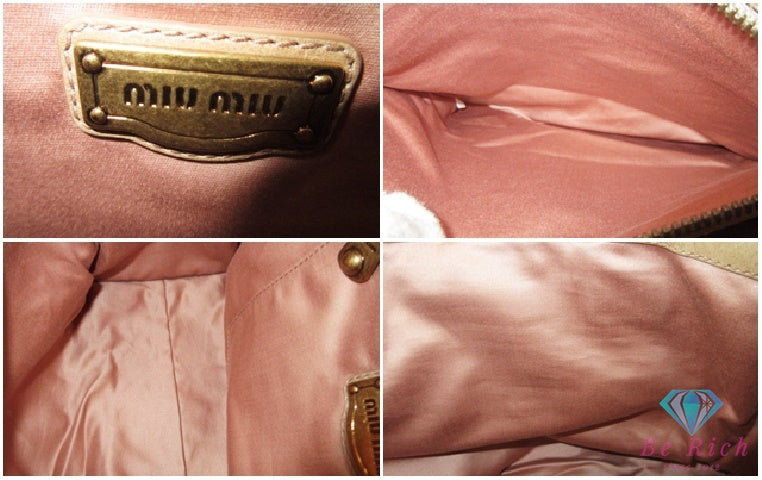 ミュウミュウ miumiu 2way ハンドバッグ ショルダーバッグ ベージュ カーキ レザー ロゴ トートバッグ 鞄 【中古】【送料無料】 bk10136