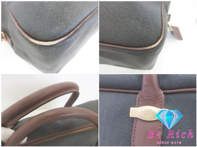 ダンヒル dunhill ボストンバッグ ハンドバッグ ブラック 黒 ブラウン 茶 PVC レザー ロゴ 手提げ トラベル 旅行 鞄 【中古】【送料無料】 bk10139