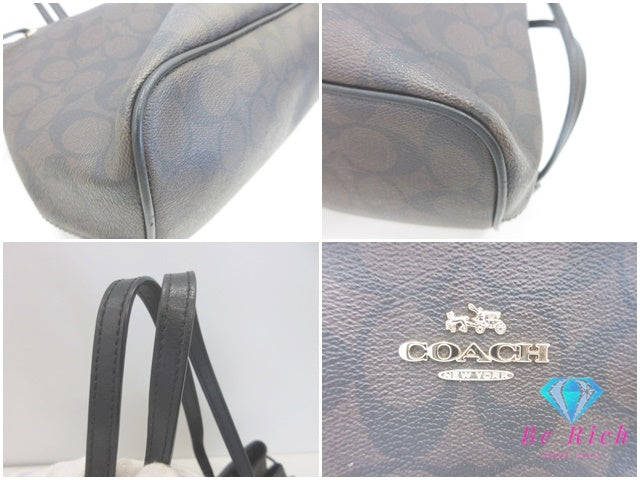 コーチ COACH トートバッグ F57842 シグネチャー ドローストリング キャリーオール ブラウン ブラック 茶 黒 PVC ロゴ ショルダーバッグ ハンドバッグ  【中古】【送料無料】 bk10151