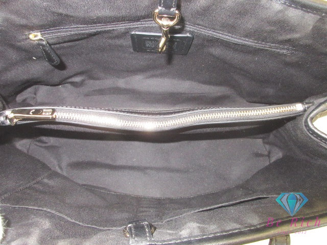 コーチ COACH トートバッグ F57842 シグネチャー ドローストリング キャリーオール ブラウン ブラック 茶 黒 PVC ロゴ ショルダーバッグ ハンドバッグ  【中古】【送料無料】 bk10151