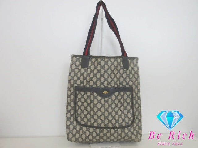 グッチ GUCCI トートバッグ シェリーライン 3902003 GG スプリーム PVC レザー ロゴ キャンバス レザー ベージュ ネイビー【中古】【送料無料】 bk10153