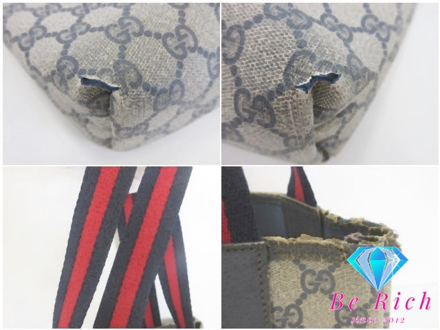 グッチ GUCCI トートバッグ シェリーライン 3902003 GG スプリーム PVC レザー ロゴ キャンバス レザー ベージュ ネイビー【中古】【送料無料】 bk10153