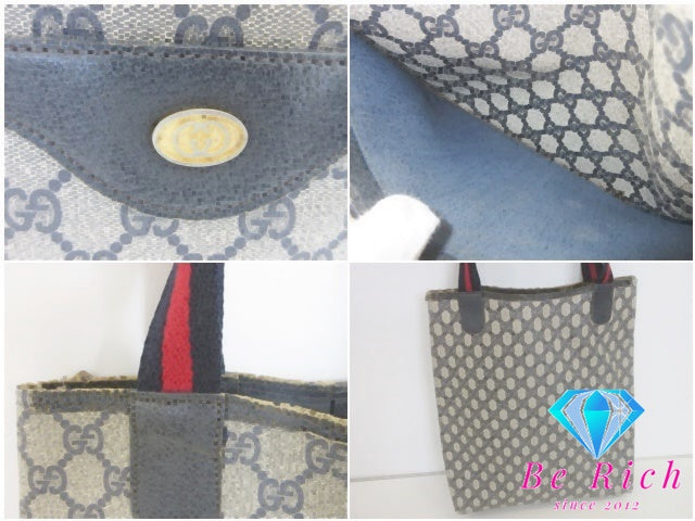グッチ GUCCI トートバッグ シェリーライン 3902003 GG スプリーム PVC レザー ロゴ キャンバス レザー ベージュ ネイビー【中古】【送料無料】 bk10153