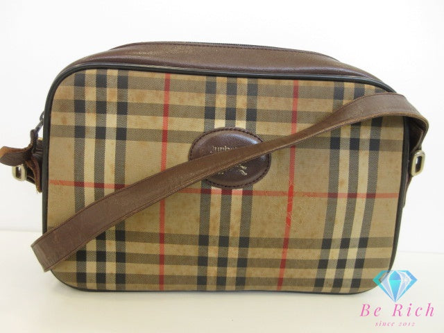 バーバリー BURBERRY ショルダーバッグ ノバ チェック ブラウン ベージュ PVC レザー ロゴ 斜め掛け 方掛け 鞄 Burberrys 【中古】【送料無料】 bk10154