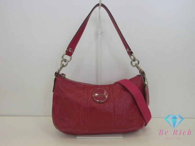 コーチ COACH 2way ハンドバッグ ショルダーバッグ シグネチャー F15141 赤 レッド パテント レザー 肩掛け 斜め掛け 鞄 【中古】【送料無料】 bk10160