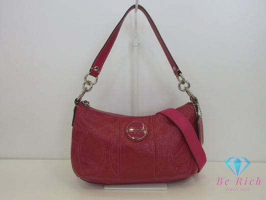 コーチ COACH 2way ハンドバッグ ショルダーバッグ シグネチャー F15141 赤 レッド パテント レザー 肩掛け 斜め掛け 鞄 【中古】【送料無料】 bk10160