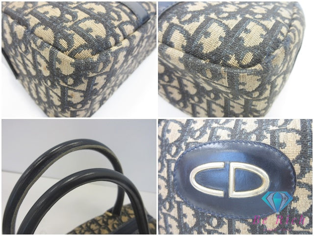 クリスチャン ディオール Christian Dior ミニ ボストンバッグ ハンドバッグ トロッター CD ロゴ ネイビー 紺 オールド 旅行 トラベル 鞄 【中古】【送料無料】 bk10161