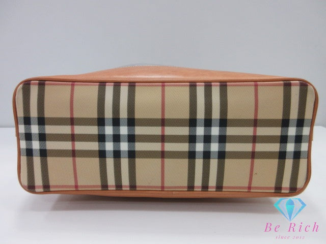 バーバリー BURBERRY ノバチェック クリア トートバッグ ハンドバッグ ポーチ 付 ブラウン 茶 マルチカラー ノバ チェック ビニール PVC レザー ロゴ 鞄 【中古】【送料無料】 bk10172