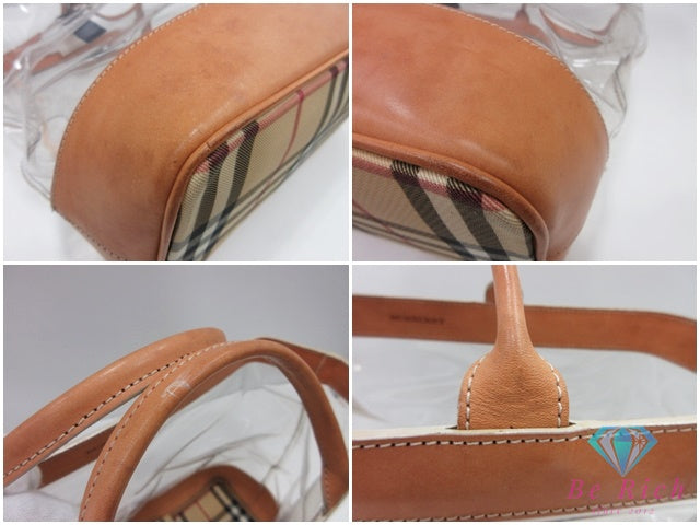 バーバリー BURBERRY ノバチェック クリア トートバッグ ハンドバッグ ポーチ 付 ブラウン 茶 マルチカラー ノバ チェック ビニール PVC レザー ロゴ 鞄 【中古】【送料無料】 bk10172
