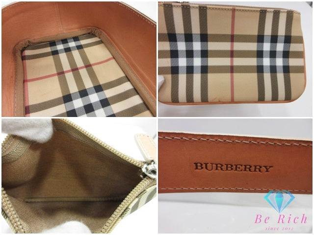 バーバリー BURBERRY ノバチェック クリア トートバッグ ハンドバッグ ポーチ 付 ブラウン 茶 マルチカラー ノバ チェック ビニール PVC レザー ロゴ 鞄 【中古】【送料無料】 bk10172