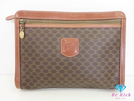 セリーヌ CELINE クラッチバッグ セカンドバッグ マカダム 茶 ブラウン ストラップ付 PVC レザー 【中古】【送料無料】 bk10182