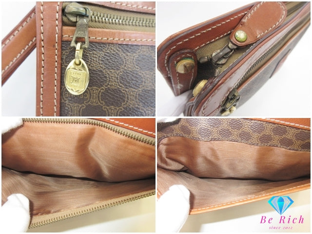 セリーヌ CELINE クラッチバッグ セカンドバッグ マカダム 茶 ブラウン ストラップ付 PVC レザー 【中古】【送料無料】 bk10182