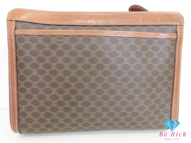 セリーヌ CELINE クラッチバッグ セカンドバッグ マカダム 茶 ブラウン ストラップ付 PVC レザー 【中古】【送料無料】 bk10182