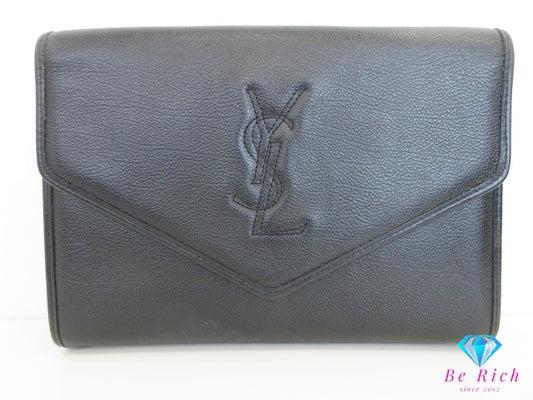 イヴサンローラン YVES SAINT LAURENT クラッチバッグ セカンドバッグ ポーチ ブラック 黒 レザー YSL ロゴ ハンドバッグ 手持ち 鞄 【中古】【送料無料】 bk10189