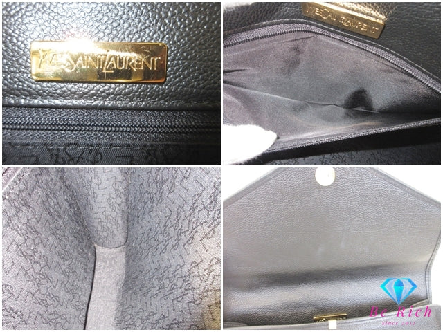 イヴサンローラン YVES SAINT LAURENT クラッチバッグ セカンドバッグ ポーチ ブラック 黒 レザー YSL ロゴ ハンドバッグ 手持ち 鞄 【中古】【送料無料】 bk10189