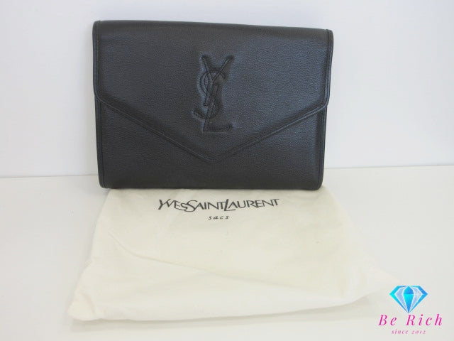 イヴサンローラン YVES SAINT LAURENT クラッチバッグ セカンドバッグ ポーチ ブラック 黒 レザー YSL ロゴ ハンドバッグ 手持ち 鞄 【中古】【送料無料】 bk10189