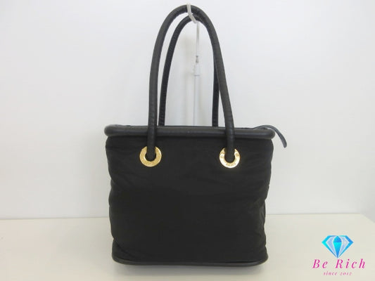 セリーヌ CELINE サークル ロゴ トートバッグ ブラック 黒 ロゴ ナイロン レザー ハンドバッグ 鞄 【中古】【送料無料】 bk10194