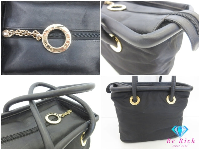 セリーヌ CELINE サークル ロゴ トートバッグ ブラック 黒 ロゴ ナイロン レザー ハンドバッグ 鞄 【中古】【送料無料】 bk10194