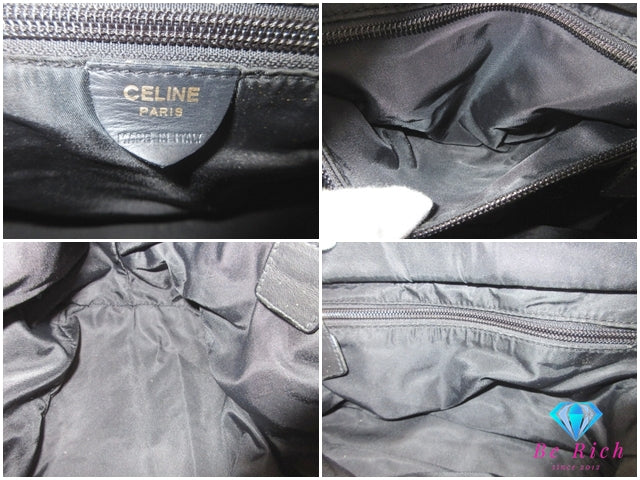 セリーヌ CELINE サークル ロゴ トートバッグ ブラック 黒 ロゴ ナイロン レザー ハンドバッグ 鞄 【中古】【送料無料】 bk10194