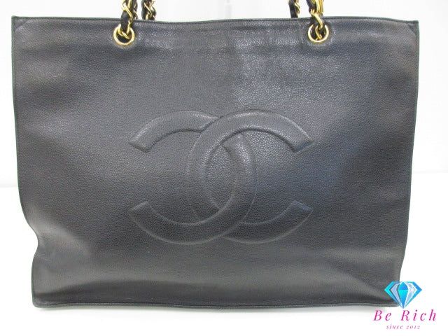 シャネル CHANEL チェーン トートバッグ ショルダーバッグ 黒 ブラック ラムスキン レザー CC デカ ココ マーク ハンドバッグ 肩掛け 鞄  【中古】【送料無料】 bk10198