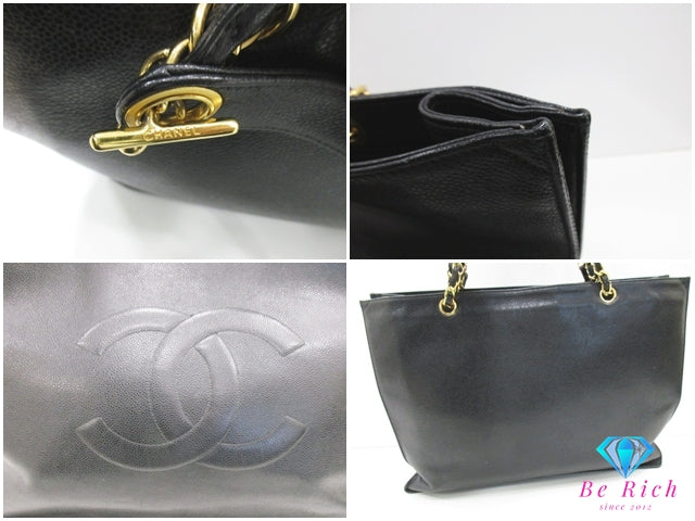 シャネル CHANEL チェーン トートバッグ ショルダーバッグ 黒 ブラック ラムスキン レザー CC デカ ココ マーク ハンドバッグ 肩掛け 鞄  【中古】【送料無料】 bk10198