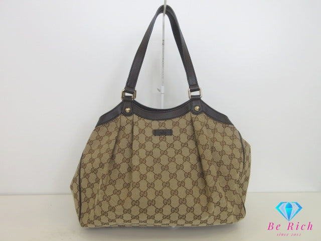 グッチ GUCCI トートバッグ 388919 GG キャンバス レザー  茶 ブラウン ハンドバッグ 手提げ 鞄 【中古】【送料無料】 bk10199