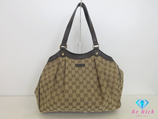 グッチ GUCCI トートバッグ 388919 GG キャンバス レザー  茶 ブラウン ハンドバッグ 手提げ 鞄 【中古】【送料無料】 bk10199