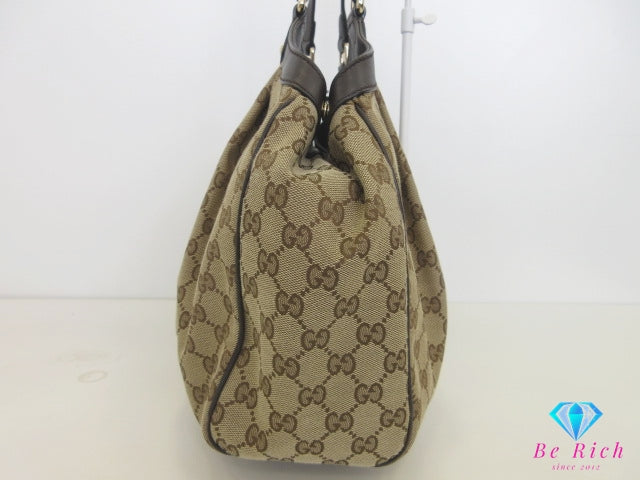 グッチ GUCCI トートバッグ 388919 GG キャンバス レザー  茶 ブラウン ハンドバッグ 手提げ 鞄 【中古】【送料無料】 bk10199