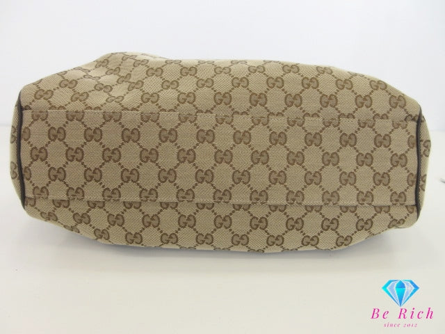グッチ GUCCI トートバッグ 388919 GG キャンバス レザー  茶 ブラウン ハンドバッグ 手提げ 鞄 【中古】【送料無料】 bk10199