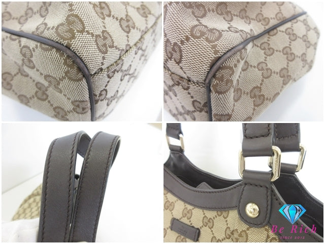 グッチ GUCCI トートバッグ 388919 GG キャンバス レザー  茶 ブラウン ハンドバッグ 手提げ 鞄 【中古】【送料無料】 bk10199