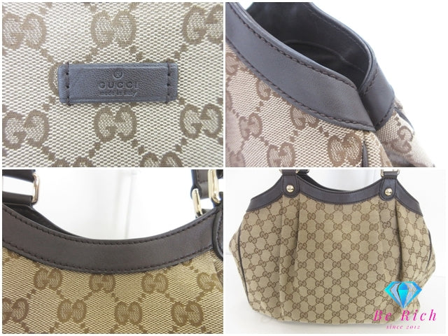 グッチ GUCCI トートバッグ 388919 GG キャンバス レザー  茶 ブラウン ハンドバッグ 手提げ 鞄 【中古】【送料無料】 bk10199