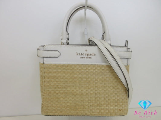 ケイト スペード kate spade 2way ハンドバッグ WKR00484 ベージュ ホワイト 白 ストロー レザー ショルダーバッグ ロゴ 肩掛け 鞄 【中古】【送料無料】 bk10202