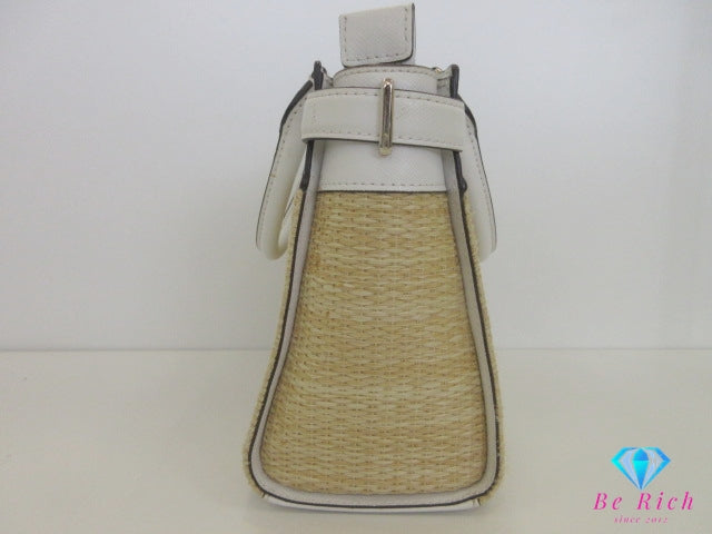 ケイト スペード kate spade 2way ハンドバッグ WKR00484 ベージュ ホワイト 白 ストロー レザー ショルダーバッグ ロゴ 肩掛け 鞄 【中古】【送料無料】 bk10202