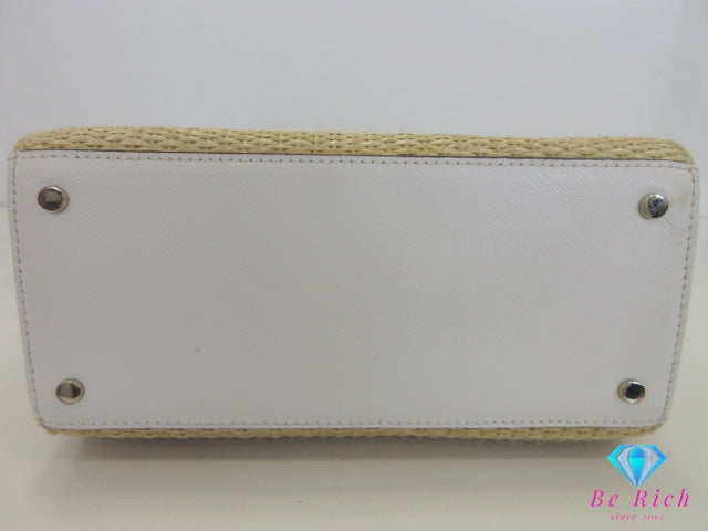 ケイト スペード kate spade 2way ハンドバッグ WKR00484 ベージュ ホワイト 白 ストロー レザー ショルダーバッグ ロゴ 肩掛け 鞄 【中古】【送料無料】 bk10202
