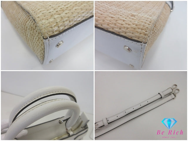 ケイト スペード kate spade 2way ハンドバッグ WKR00484 ベージュ ホワイト 白 ストロー レザー ショルダーバッグ ロゴ 肩掛け 鞄 【中古】【送料無料】 bk10202
